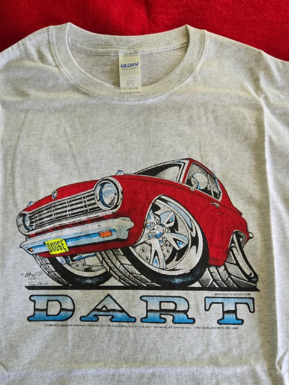 New Gildan Light Gray Tee with Red Dodge Dart Car Graphic
